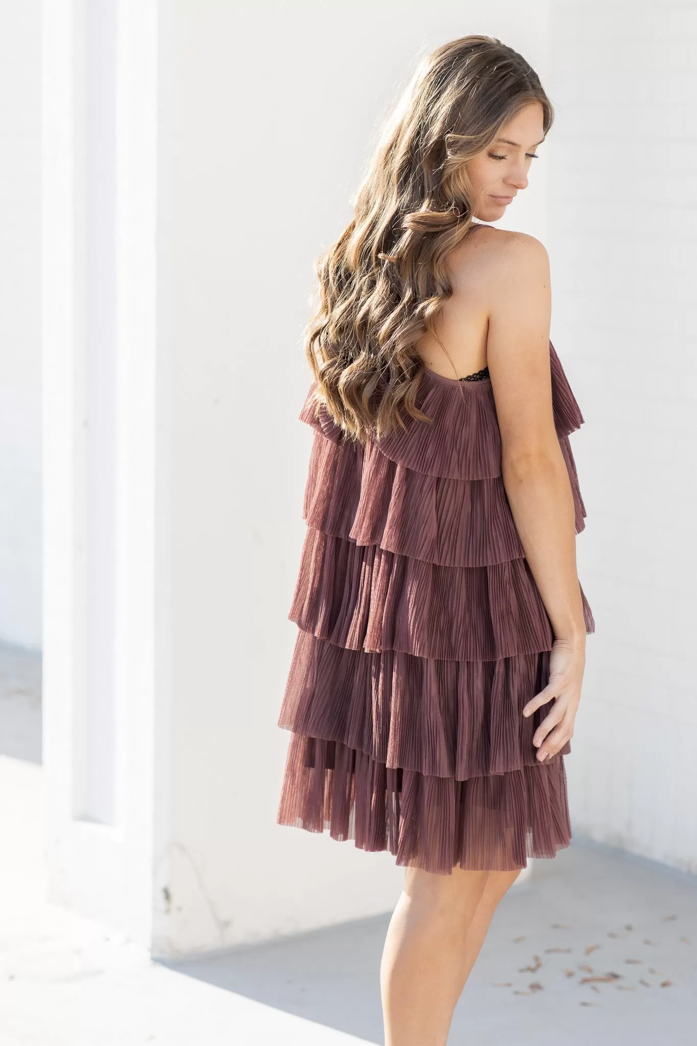 What a Night Ruffled Tulle Mini Dress Plum