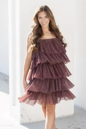 What a Night Ruffled Tulle Mini Dress Plum