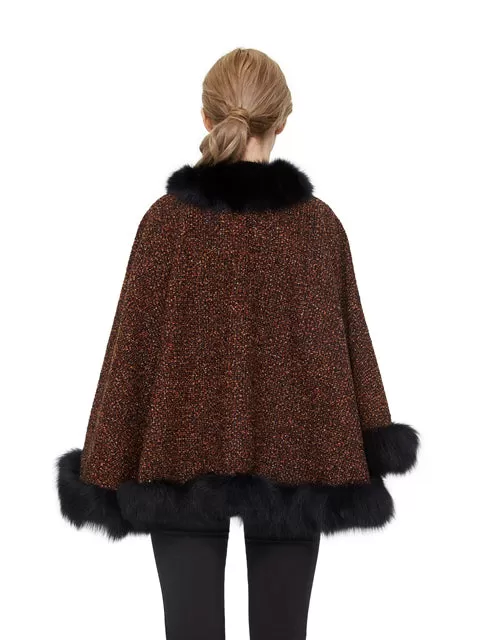 Wool blend cape with fox trim